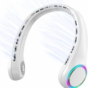 Portable White Neck Fan with LED Light